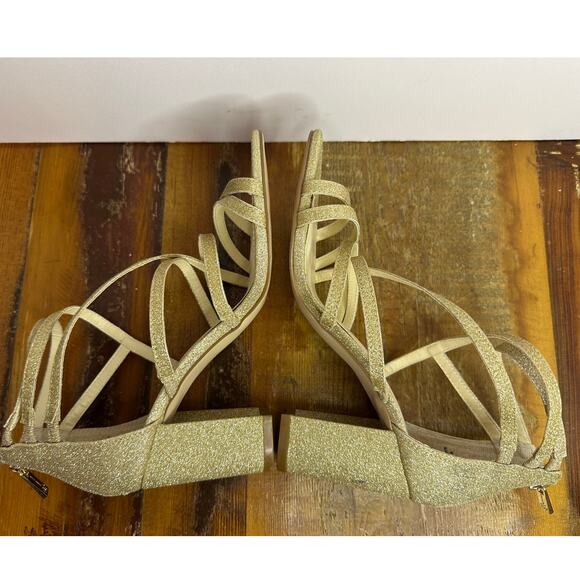 Jessica Simpson Women's Stassey Sandal Gold Glitter Size 7.5 Glam Evening Heels - Picture 6 of 11